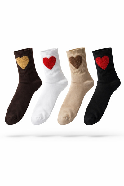 Umel Tekstil Yumoş Kalpli Soket Çorap Pamuklu 4 Çift