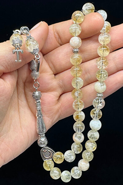 Fabula Silver Sitrin Taşı Tesbih Kişiye Özel Harfli Doğal Taş Tespih