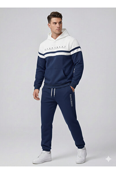 KVİNS Set de trening pentru bărbați, cu glugă, model cu imprimeu, pentru iarnă