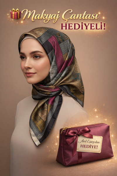 Levidor 90X90 Silk-Look Brown - Black - Plum Colored Scarf – Non-Slip Twill S...
