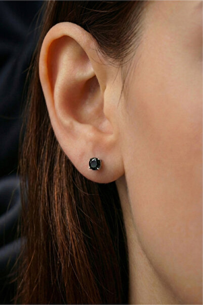 Sentivo 925 Silver Midnight Solitaire Earrings – Intense Black Zirconia, Rhod...