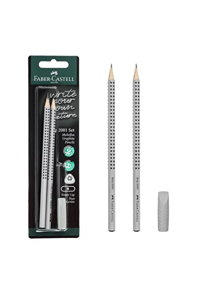 OEM Faber Castell B Pencil Set with Topper Gray Eraser - 3pcs.