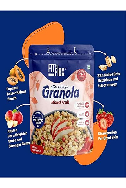 FIT and FLEX جرانولا مخبوزة مع فواكه مشكلة، خالية من زيت النخيل، جاهزة للأكل، وجبة فطور صحية | خالية من الكوليسترول، ٢٧٥ غرام