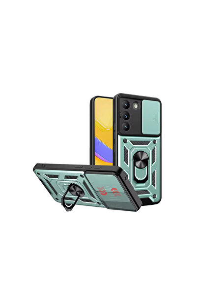 cepmoda حافظة فيفو "V30 LITE (4G)" مع حماية للعدسة وحلقة وحامل - غطاء أسود مض...