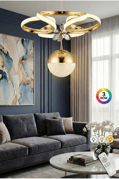 Akgül Nisa Droen Tek Toplu Gold Kumandalı Lüks Avize