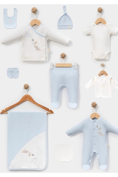 Cherub Baby Filli Nakışlı Yenidoğan Erkek Bebek 10 Parça Hastane Çıkışı Zıbın Seti Bebek Kıyafeti