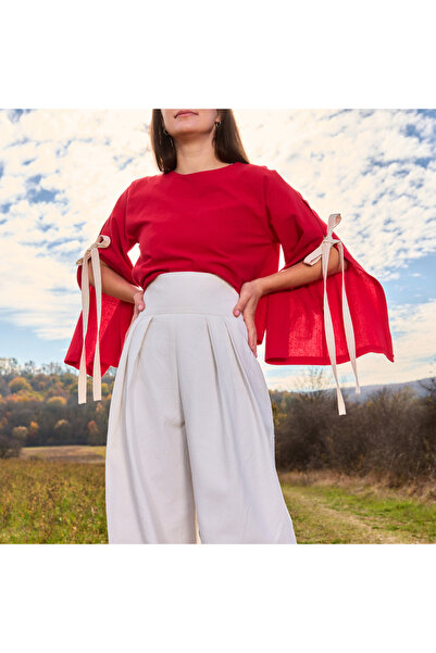 Nuvola slow fashion Red cotton blouse with wide sleeves