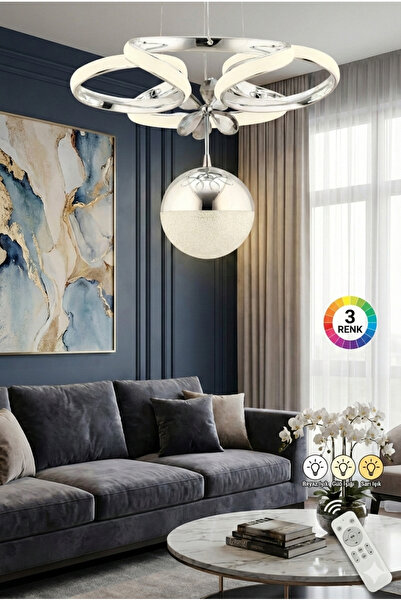 Akgül Nisa Droen Tek Toplu Krom Kumandalı Lüks Avize