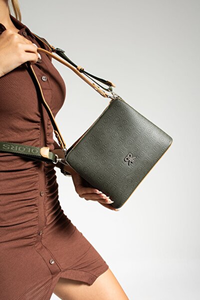 Çanta Trend Polo of Colors Khaki Tan Embossed Print Women's Shoulder and Cros...