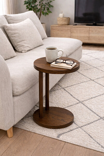 ostende Ahşap Yan Sehpa Ceviz Renk Salon Yatak Odası Komodin Koltuk Yanı İska...