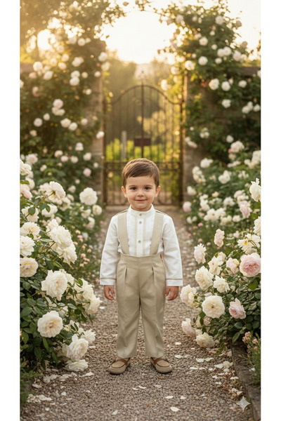 Heymino Mora Vintage Stil Erkek Bebek Şık Salopet Takım