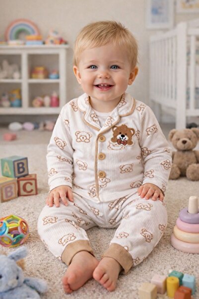 My Babies Label Unisex .Baby Teddy Bear Patterned Shirt Set Cotton Pajama Set