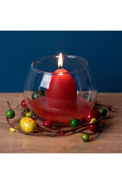 OEM Lumanare Decorativa de Paste Ou Rosu in Suport din Sticla Ø8x10.5cm