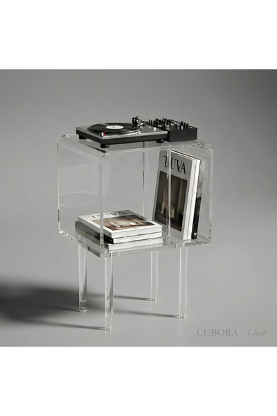 TUVA CUBORA | Şeffaf Pleksi Çubuk Ayak Yan Sehpa Komodin Dergilik–İnce Çubuk ...