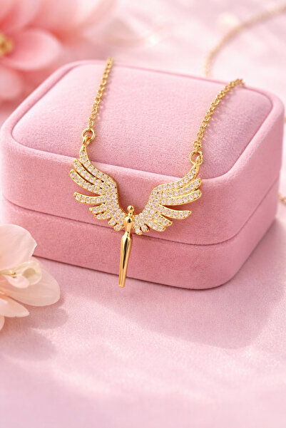 Lanuna Zikron Taşlı Gold Renk Melek Kanadı Kolye