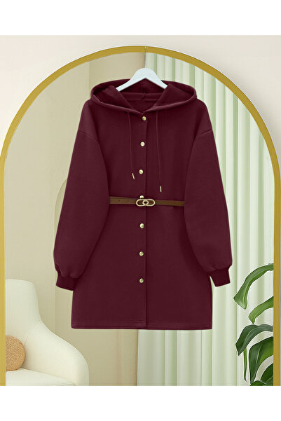 Modamorfo Hooded Sweat Cap with Snap Fasteners on the Front and Belt at the W...