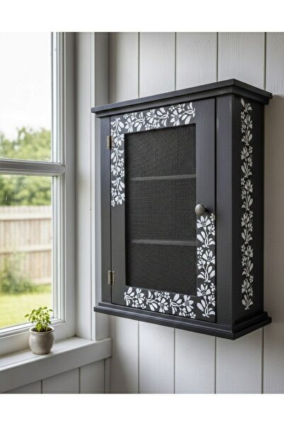 buraxe Siyah,desenli country tarz ahşap telli dolap,mutfak,banyo dolabı, tell...