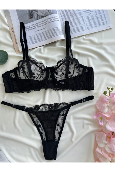 Miracle Mira Liza Siyah Dantel Detaylı Balenli Sütyen Takımı