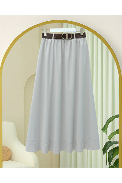 Modamorfo Imported Soft Gabardine Skirt with Skirt Hem Stitching Detail, Elas...