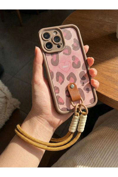 OSG iPhone 13 ve 14 Uyumlu Leopar Desenli Bileklikli Premium Kamera Korumalı ...