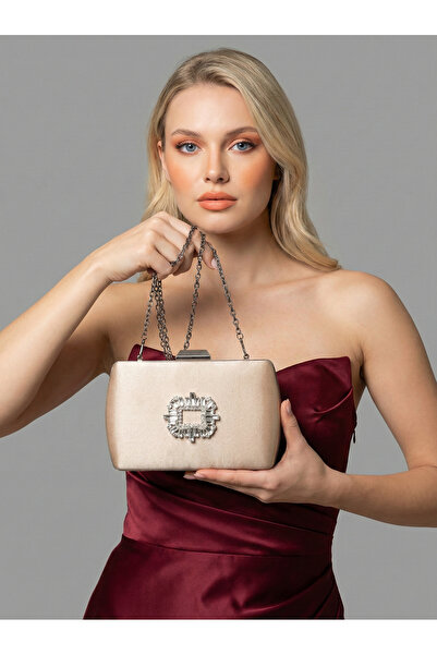 Biçanta Luxury Suede Crystal Stone Metal Handle Chain Women Evening Dress Bag...