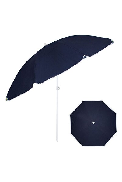 OEM Umbrela Plaja Anti Vant Albastra cu Flori din Bumbac & Cadru Metalic Ø2m