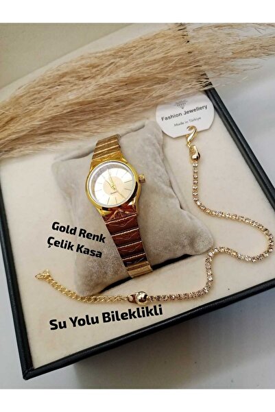 Brality Casoi̇ New Fashion Design - Gold Color Steel Case and Strap - Women's...