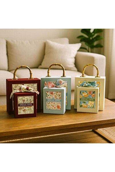 Generic علب هدايا فاخرة بمقبض من الخيزران - تصميم زهري أنيق