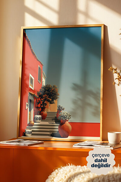 Persona Istanbul Akdeniz Esintisi Kırmızı Ev ve Merdivenler - Canlı Minimalis...