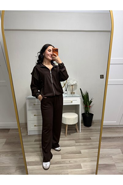 KidSweet Butik Kahverengi Paraşüt Kol Detaylı Eşofman Takımı