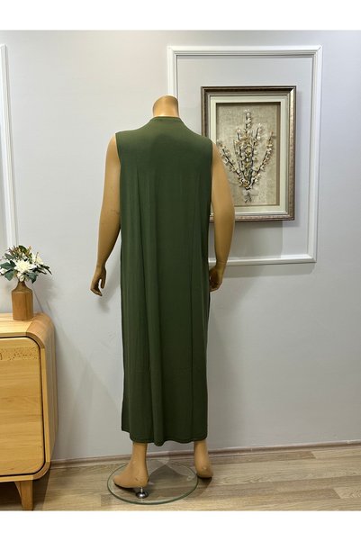 FFK TESETTÜR GİYİM Long Undergarment Dress 135 cm Sleeveless Crew Neck Lining Made of Quality Combed Cotton Fabric Khaki