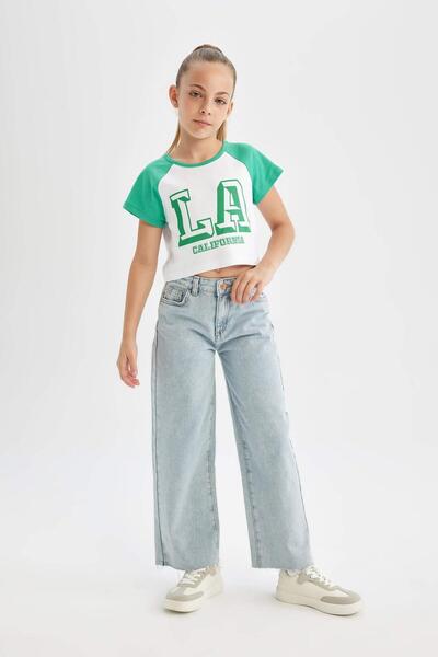 DeFacto Crop Crew Neck Printed Short Sleeve T-Shirt Girls (24 Sm)