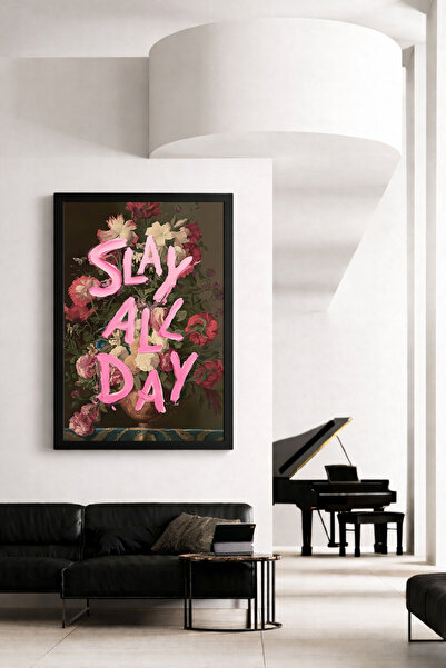 Koi Art Design Siyah Çerçeveli Tek Parça Modern Sanat Temalı Yüksek Kalite UV...