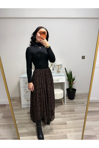 Butik Flok Desenli Asimetrik Kesim Etek