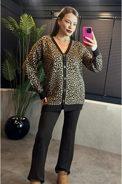 MİR STORE Leopard Patterned Brown Cardigan