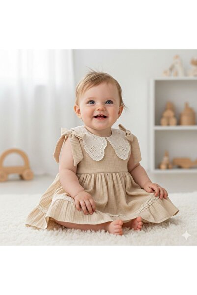 WONDRESS BABY Yaka detaylı keten kız bebek elbise