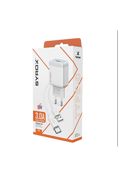 Syrox Q32 18W 3.0A Type-C Hızlı Şarj Adaptörü Ve USB Kablo Set
