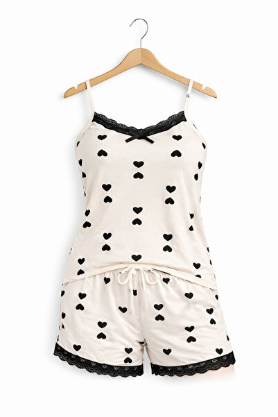 belpa Sıla Sella Bamboo Women's Shorts Pajama Set – with Strappy Lace Detail