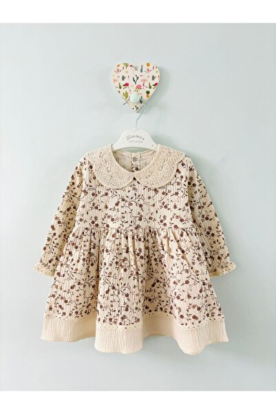 cacobutik فستان من قماش الموسلين بأكمام طويلة وياقة على شكل زهرة ألفا للفتيات...