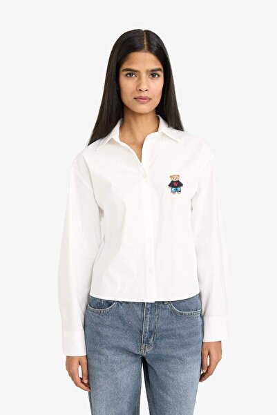 DeFacto Oversized Ayar Bear Printed Bengaline Shirt G9489Ax26Sp