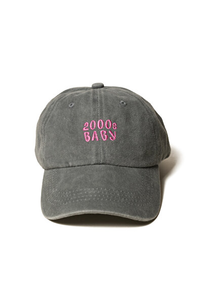 Nome Studio Nakışlı Açık Gri Şapka Y2K Streetwear Şapka Yıkamalı Kumaşlı ve P...