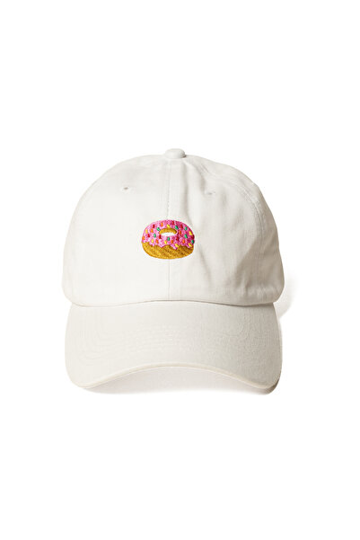 Nome Studio Donut Nakışlı Beyaz Şapka Minimal Emoji Nakışlı Pamuklu Eskitme Ş...
