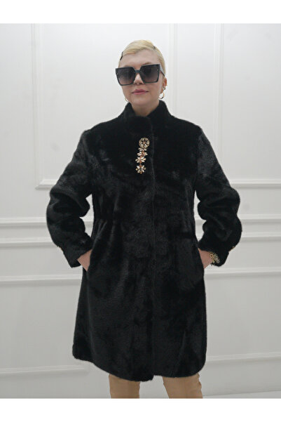 LÜKSERA Siyah Uzun İthal Kürk Şık Kadın Kaban Zarif Tasarım Sıcak Tutan Lüks ...