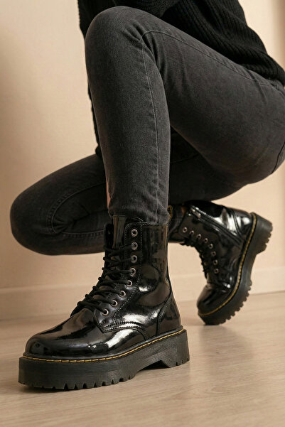 LexasUs Siyah-Rugan Kalın Tabanlı Fermuarlı Su Geçirmez Postal Bot