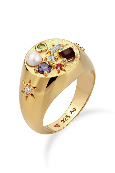 ELLI Ring Siegelring Damen Saphir Rosa Mondstein Regenbogen Peridot Grün Topa...