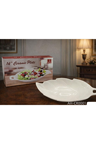 Gerenic 14-inch white ceramic leaf-shaped serving dish