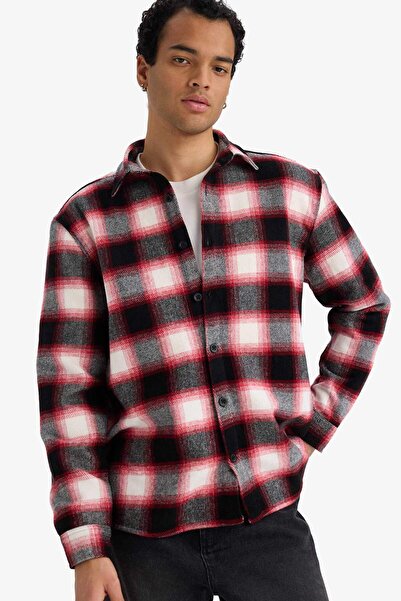 DeFacto Regular Fit Polo Collar Flannel Checkered Long Sleeve Shirt F7115Ax25Wn