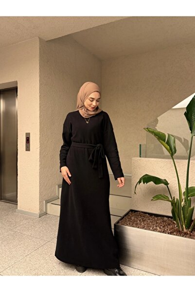 modacofashion Quality Thessaloniki Fabric Belted Basic Hijab Dress
