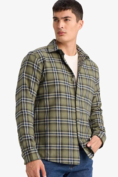 DeFacto Regular Fit Polo Collar Checkered Flannel Long Sleeve Shirt G5337Ax25Au