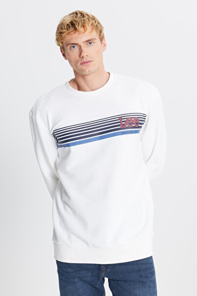 Lee Regular Fit Normal Kesim Bisiklet Yaka Baskılı Kırık Beyaz Sweatshirt